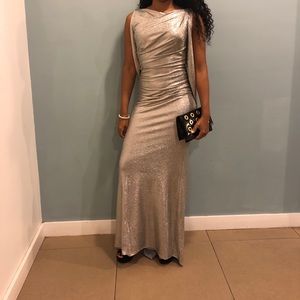 Betsy & Adam Metallic Cold-Shoulder Gown